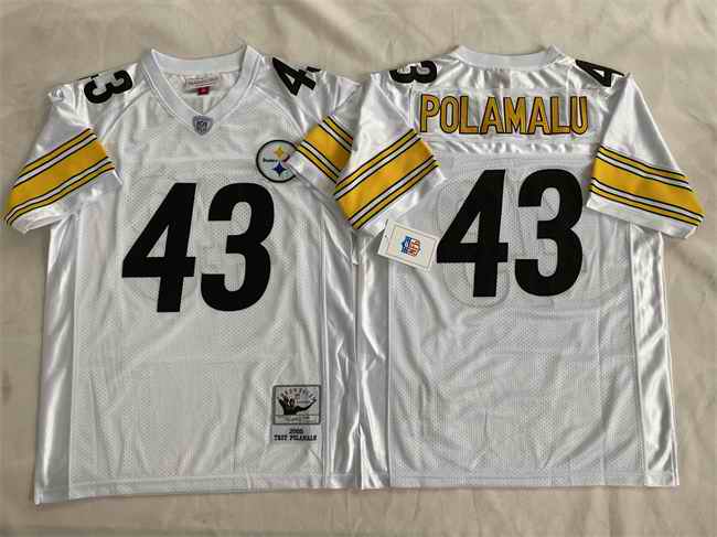 Men's Pittsburgh Steelers #43 Troy Polamalu White Stitched Football Jersey